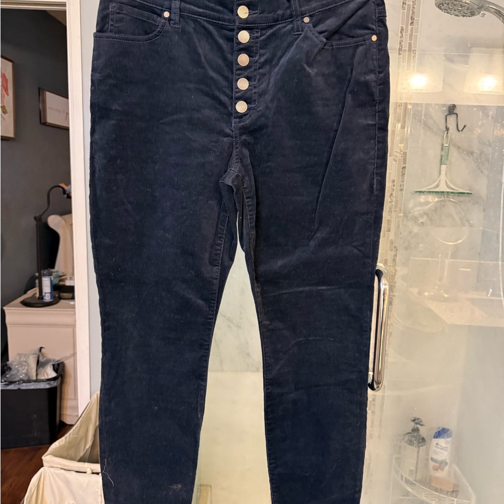 CAbi Navy Corduroy stretch button fly pants size 12 #4236 great condition!